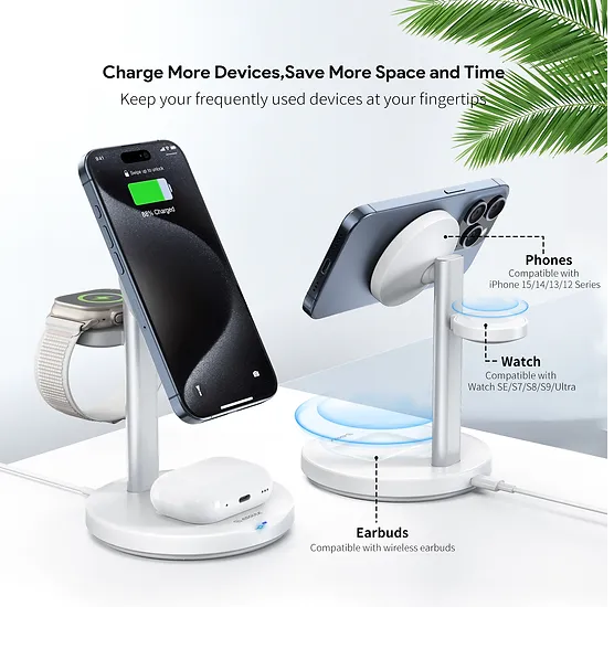 Esoulk - 3-IN-1 Magnetic Wireless Charging Stand [EK-6008WH] - White