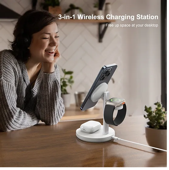 Esoulk - 3-IN-1 Magnetic Wireless Charging Stand [EK-6008WH] - White