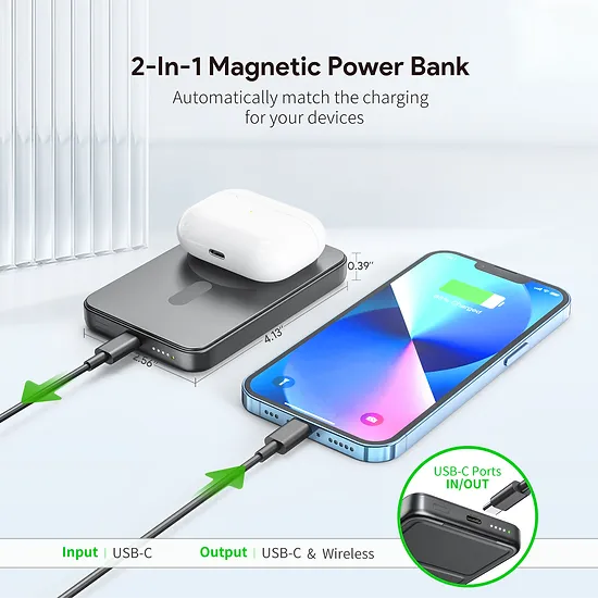 ESOULK Foldable Stand Magnetic Wireless Charging Power Bank 5000mAh [EK-4001BK]