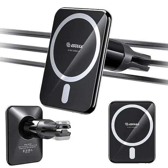 Esoulk - 15W Magnetic Wireless Charger Air Vent Phone Holder [EK-6001BK] - Black