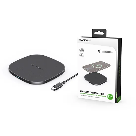 ESOULK - Qi 15W Fast Wireless Charging Pad with Charging Cable 5FT [EW06]- Black