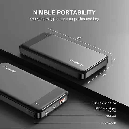 Esoulk - 10000mAh PD20W / QC18W Power Bank [EP26-BK] - Black