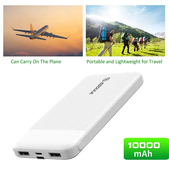 ESOULK - 10,000mAh 2A Dual USB Port Power Bank [EP06P-WH] - White