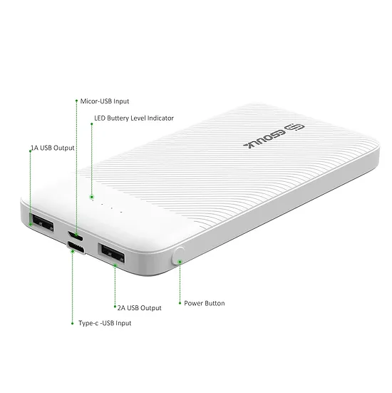 ESOULK - 10,000mAh 2A Dual USB Port Power Bank [EP06P-WH] - White