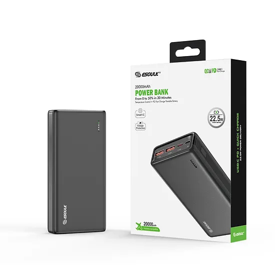 ESOULK - 20,000mAh PD 20W QC 22.5W Fast Charge Power Bank [EP29] - Black