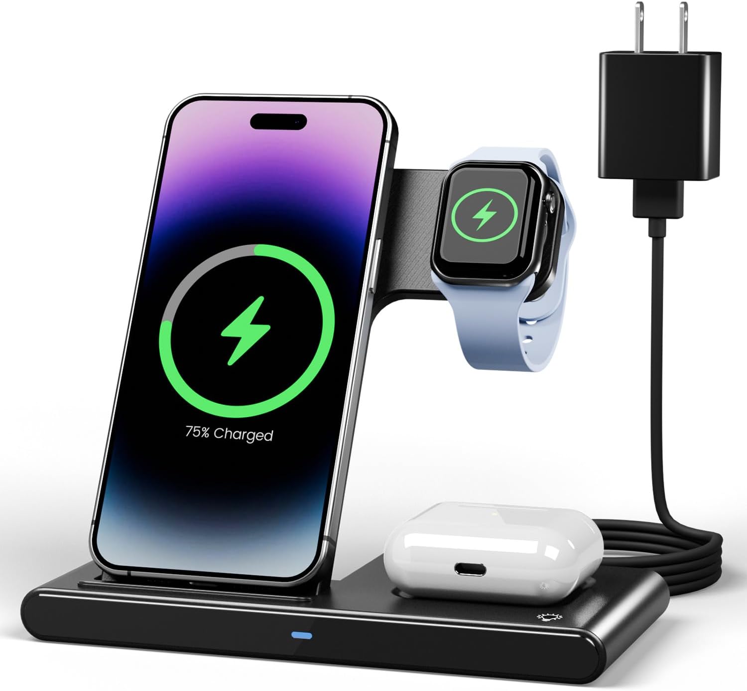 Wireless Charger iPhone Charging Station: 3 in 1 Charger Stand Multiple Devices for Apple - iPhone 15 14 Pro Max 13 12 11 - Watch 9 8 7 6 5 4 3 2 Se - Airpods 3 2 Pro