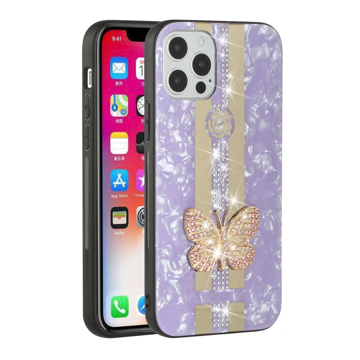 Iphone 13Pro Max (6.7Inch) Butterfly Case With Diamond Purple