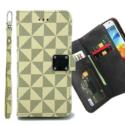 Iphone 11 (6.1 Inch) Checkered Designer Wallet Flip Case With Extra Card Slots Beige