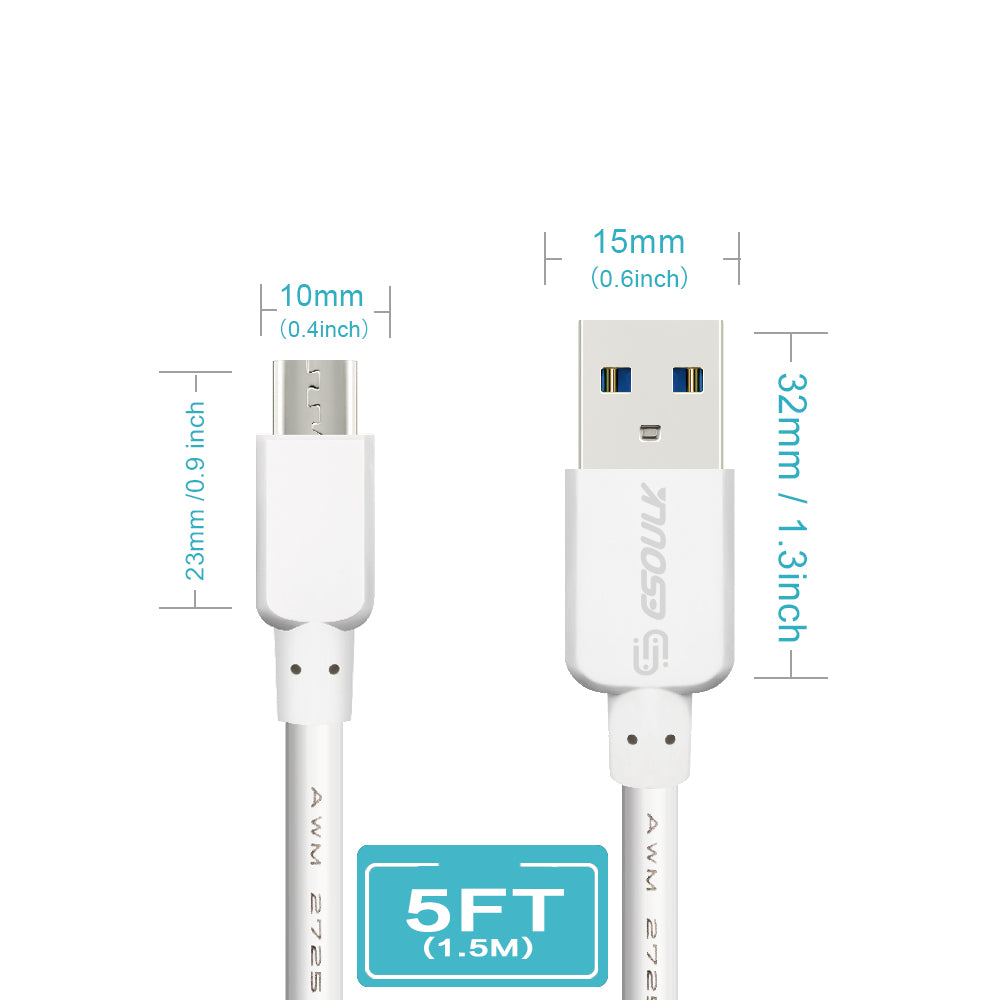 Esoulk Micro 5Feet Charging Cable For Android (Micro/V9) In White