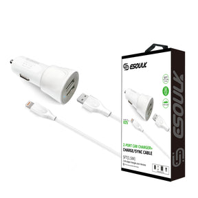 Esoulk Iphone 2-Port Car Charger with 5feet Cable - White