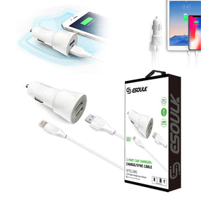 Esoulk Iphone 2-Port Car Charger with 5feet Cable - White