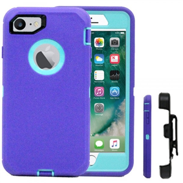 Iphone 7 / 8 / SE Full Protection Construction Case In Purple/Teal