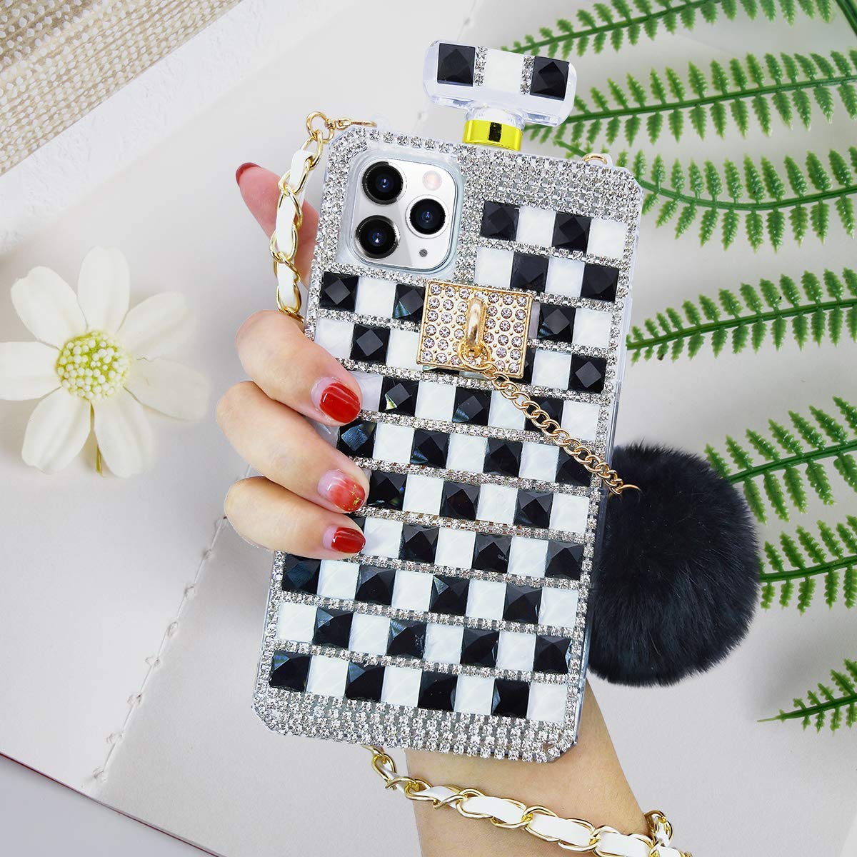 Iphone 13 (6.1 Inch) Perfume Bottle Diamond Case In Black/White