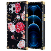 Iphone 7 / 8 / SE Square Design Case With Roses On Black