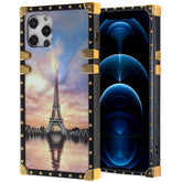 Iphone 13Pro (6.1 Inch) Square Edge Eiffel Sunset Design Case -White