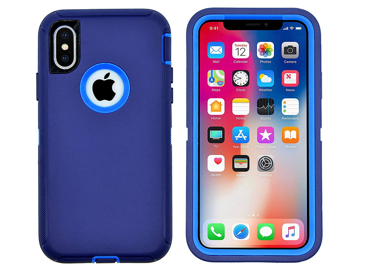 Iphone Xs Max Full Protection Heavy Duty Construction Case In Navy/Light Blue