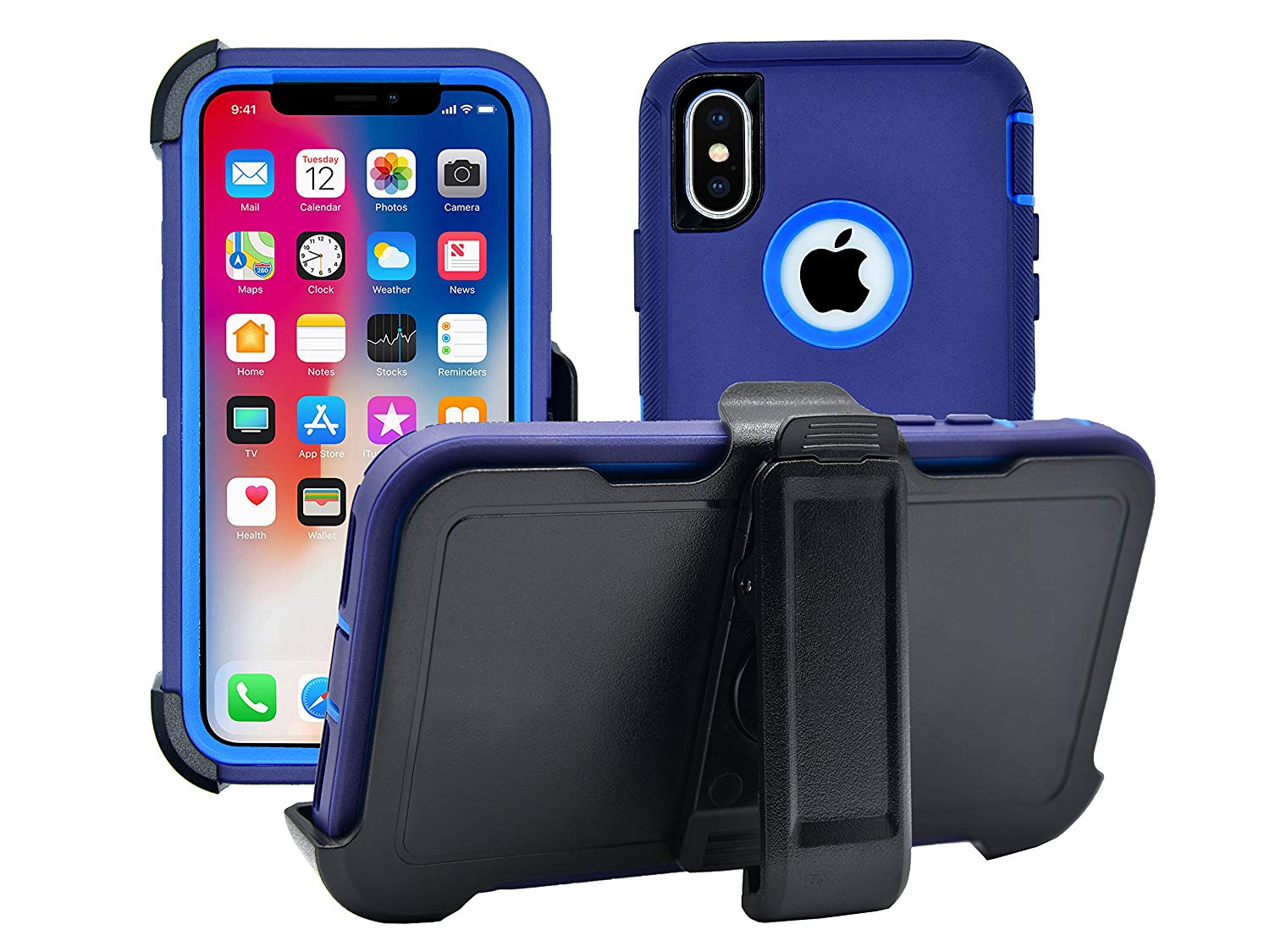 Iphone Xs Max Full Protection Heavy Duty Construction Case In Navy/Light Blue