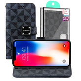 Iphone 11Pro (5.8 Inch) Checkered Designer Stripe Wallet Flip Case With Extra Card Slots Blue