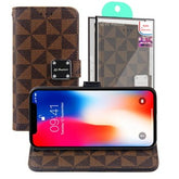 Iphone 12 / 12Pro (6.1 Inch) Checkered Design Wallet Flip Case With Card Slots Brown