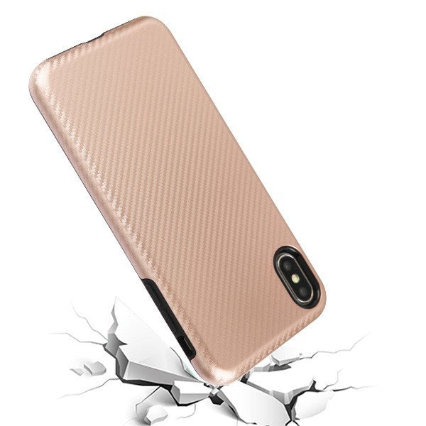 Iphone Xs Max Carbon Fiber Texture Case Rose Gold