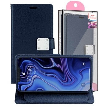 Iphone Xs Max Wallet Flip Case With Extra Card Slots In Navy