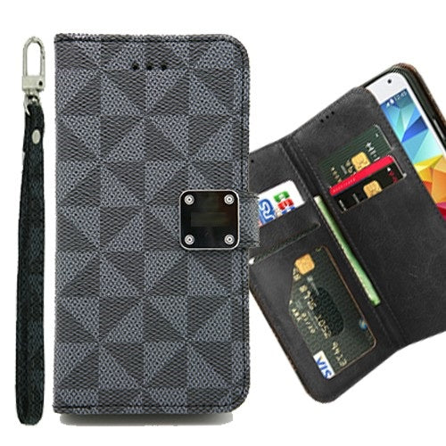 Iphone 13Pro (6.1 Inch) Checkered Design Wallet Flip Case With Card Slots Black