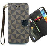 Iphone 13Pro (6.1 Inch) Checkered Design Wallet Flip Case With Card Slots Brown