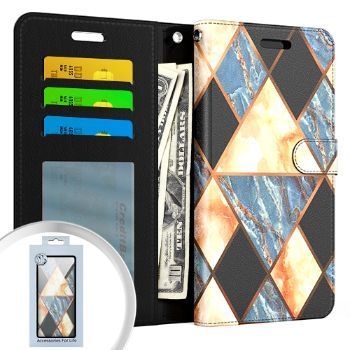 Iphone 11 (6.1 Inch) Wallet Flip Case Marble Design Blue