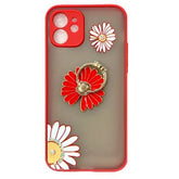 Iphone 12 / 12Pro ( 6.1 Inch) Flower Design Ring Case Red