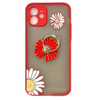 Iphone 12 / 12Pro ( 6.1 Inch) Flower Design Ring Case Red