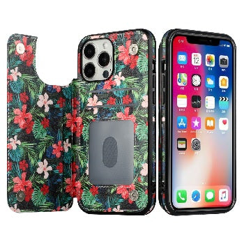 Iphone 13Pro (6.1Inch) Backflip Wallet Floral Design Case Green