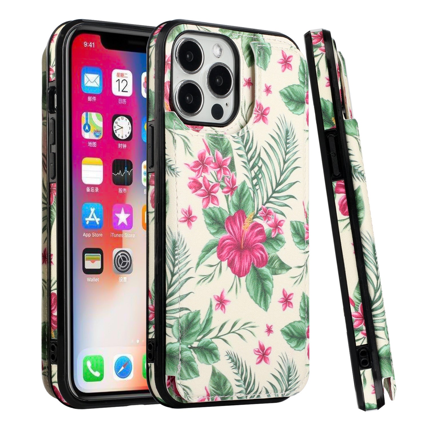 Iphone 13Pro Max (6.5Inch) Backflip Wallet Floral Design Case White