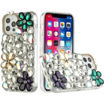 Iphone 13 (6.1Inch) Big Rock Diamond Case with Flowers Multi