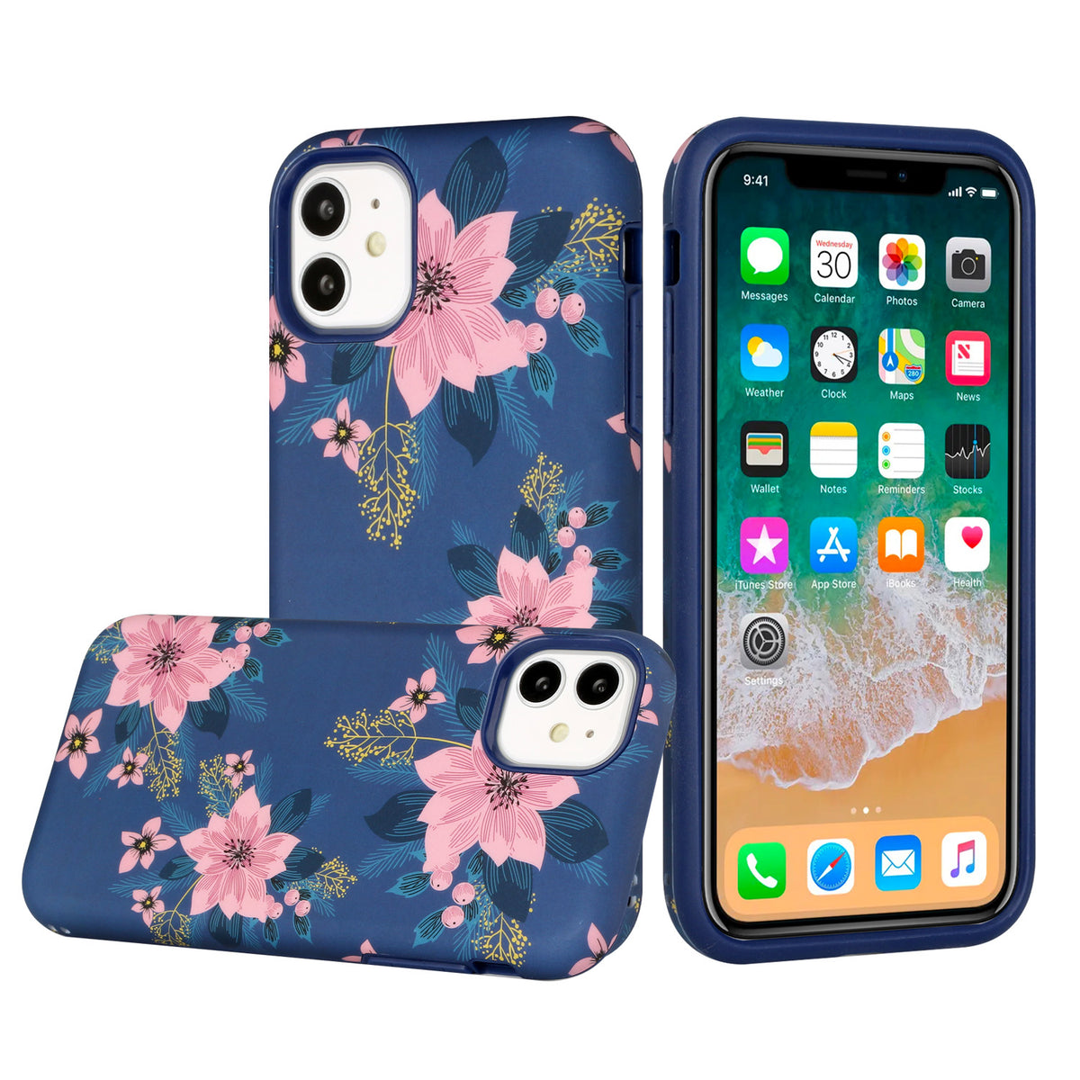 Iphone 11 (6.1Inch) Design Case Blue with Pink Flowers