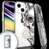 Iphone 13 (6.1 Inch) Clear Shimmer Case with Butterfly and Skull