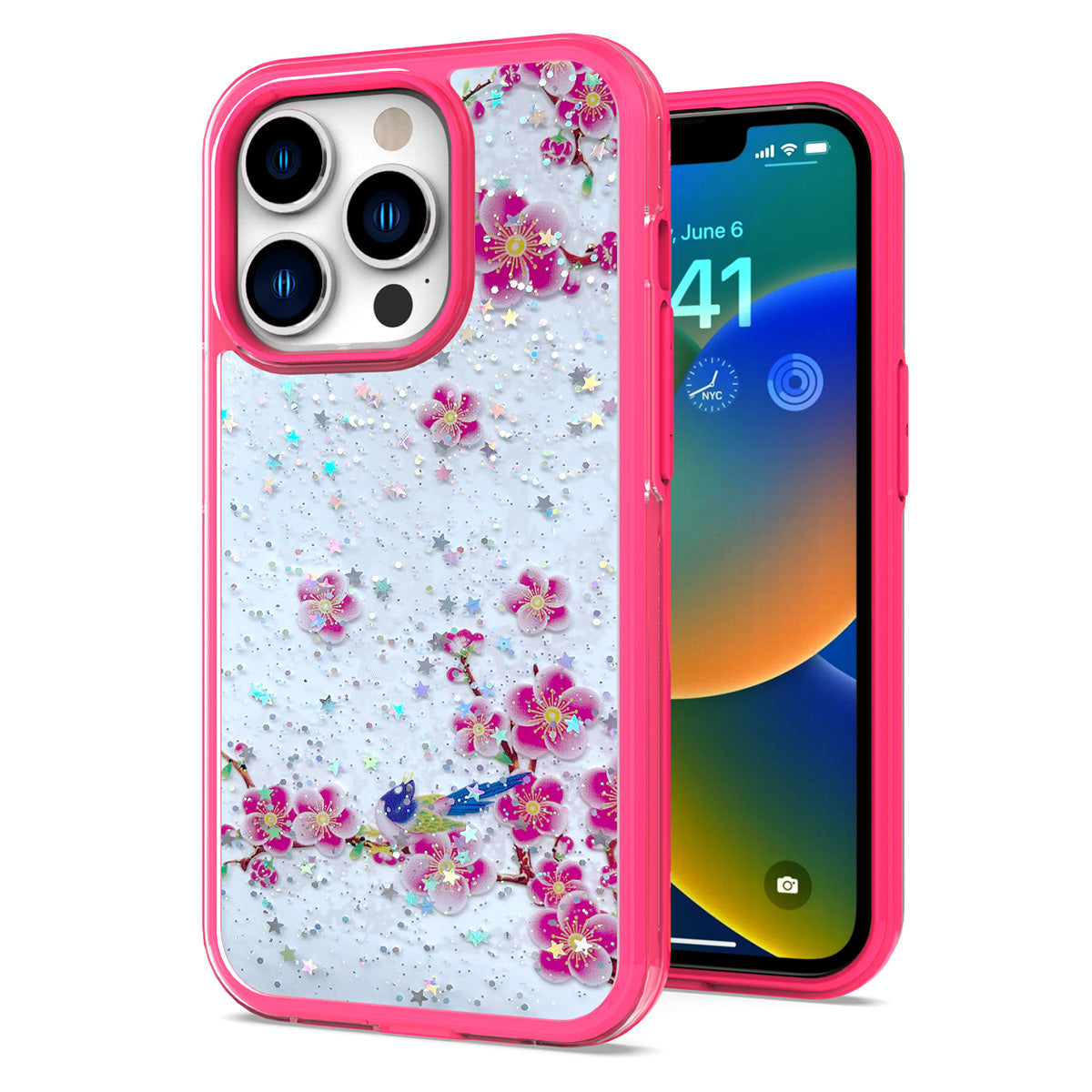 Iphone 11 (6.1Inch) Clear Case with Flower Design and Pink Border