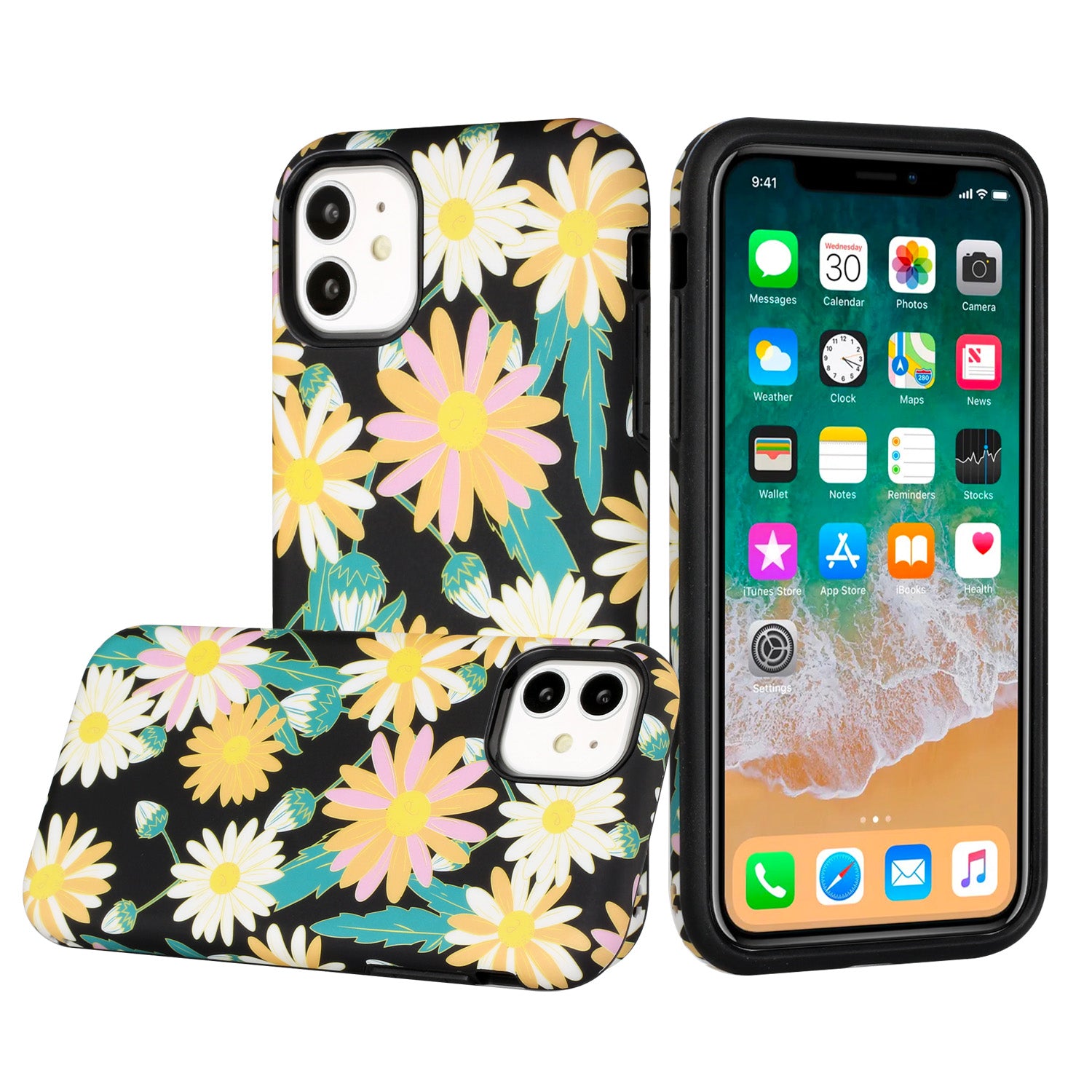 Iphone 11 (6.1Inch) Design Case with Flowers on Black