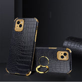 Iphone 13 (6.1Inch) Leather Snake Skin Ring Case Black