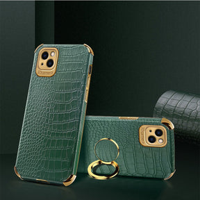 Iphone 13Pro Max (6.5Inch) Leather Snake Skin Ring Case Green