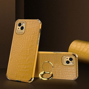 Iphone 13 (6.1Inch) Leather Snake Skin Ring Case Mustard