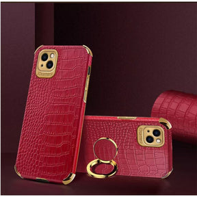 Iphone 13 (6.1Inch) Leather Snake Skin Ring Case Red