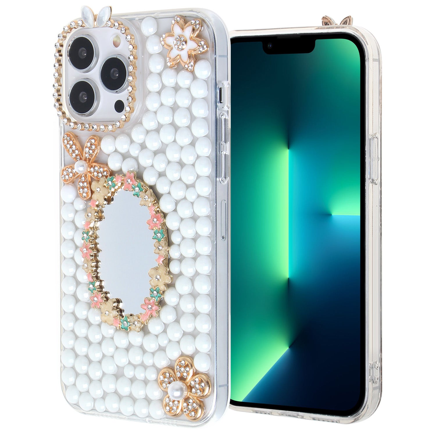 Iphone XR (6.1Inch) White Pearl Diamond Case with Mirror