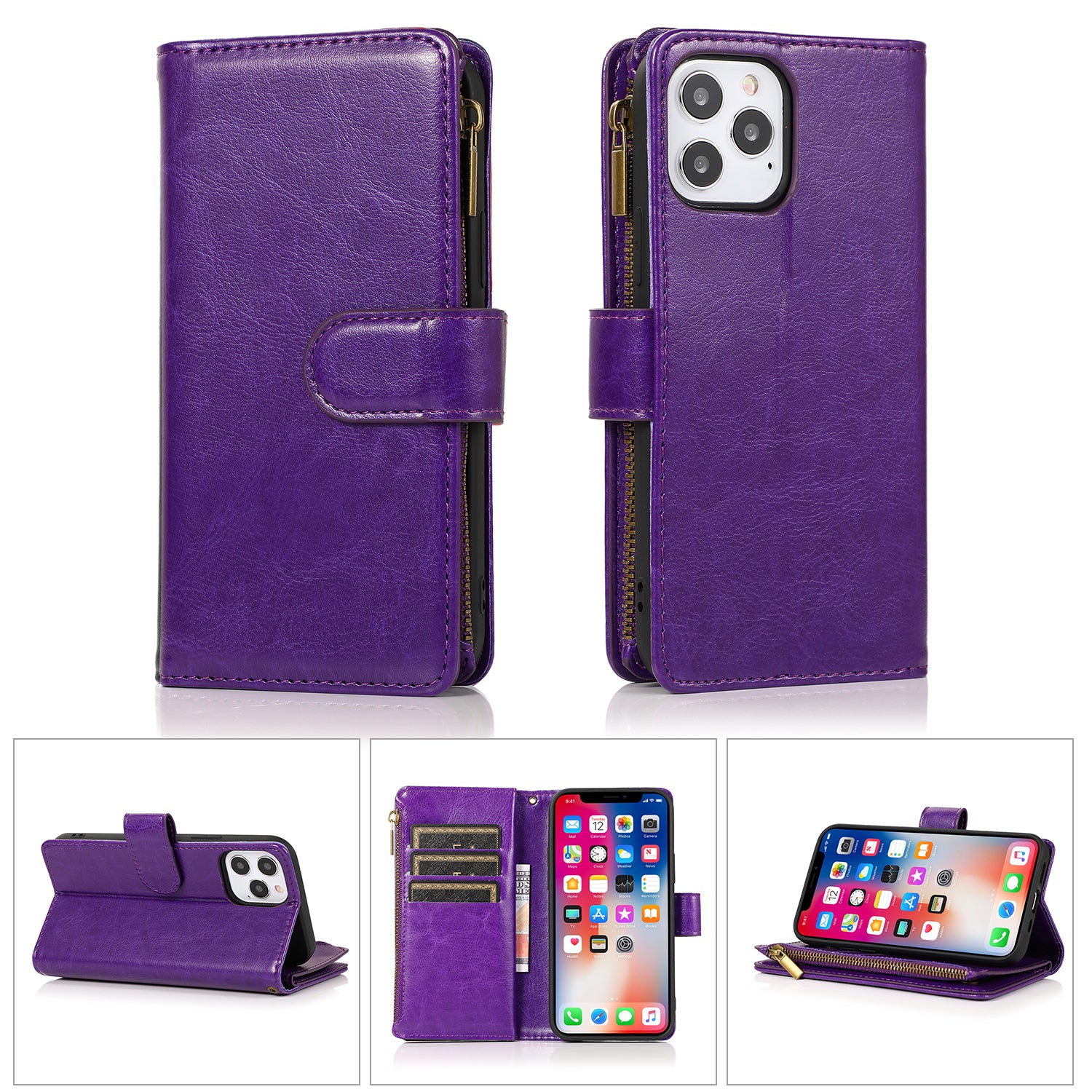 Iphone XR (6.1Inch) Wallet Flip Case with zipper slot Purple