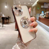 Iphone 14 Diamond Logo Circle and Camera Lens Case Rose Gold