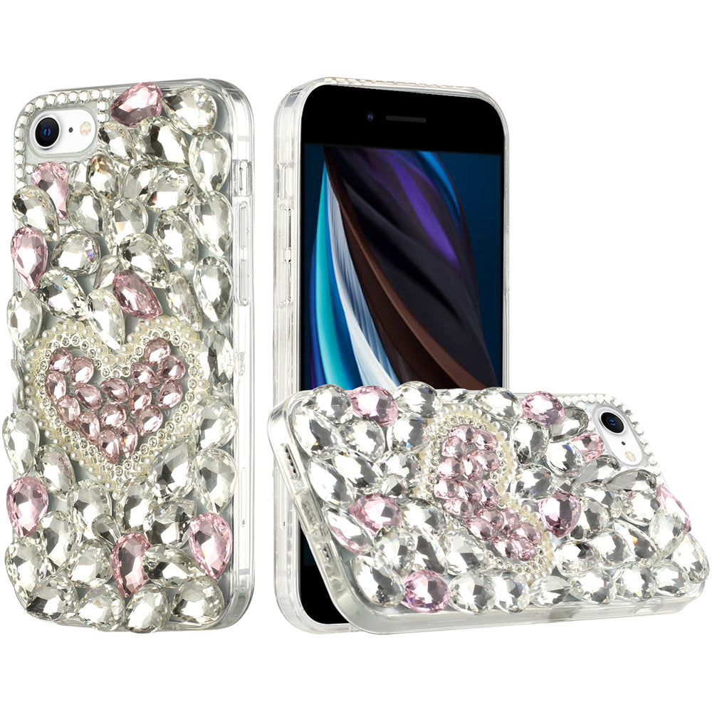 Iphone 7 / 8 / SE Big Diamond Heart Case Silver Pink