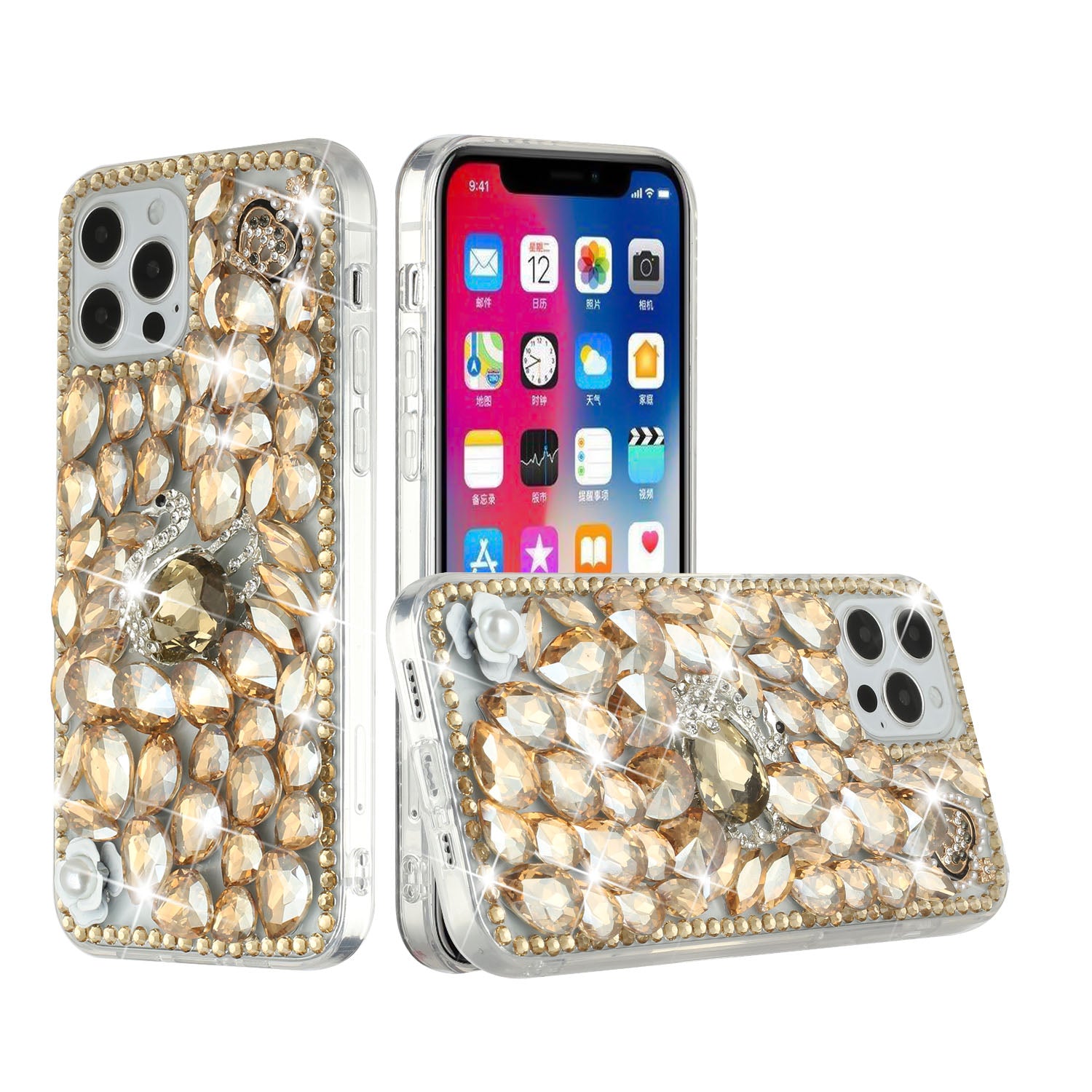 Iphone 7 / 8 / SE Big Diamond Swan Case Gold