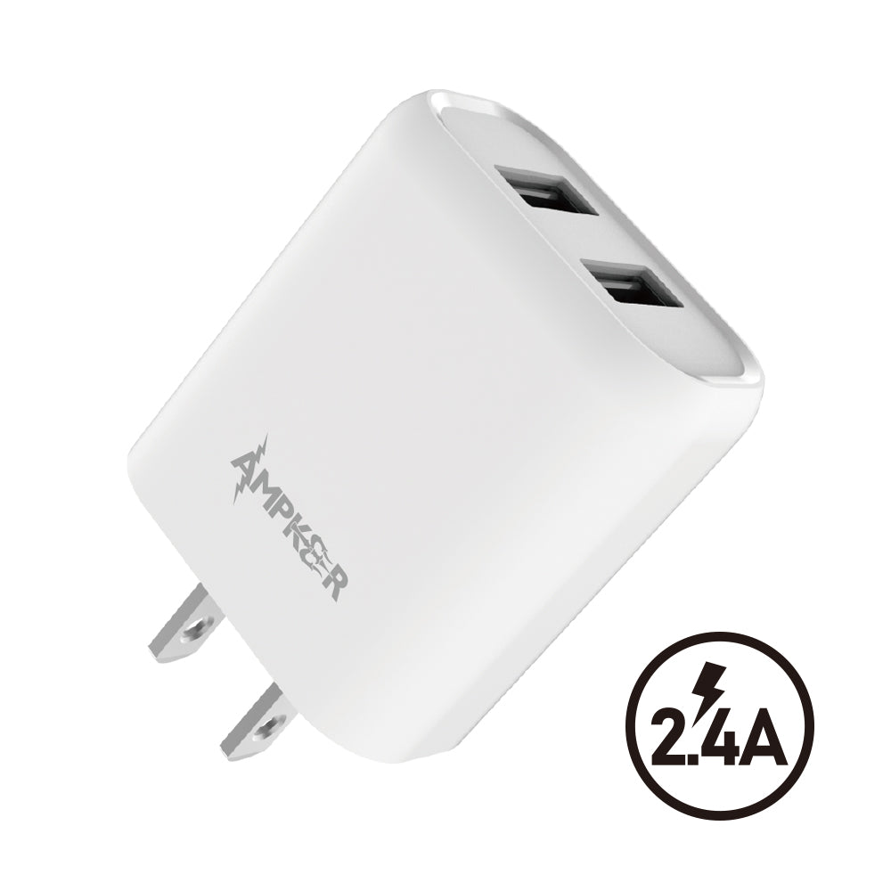 USB Dual Wall Adaptor Ampker 2.4A White